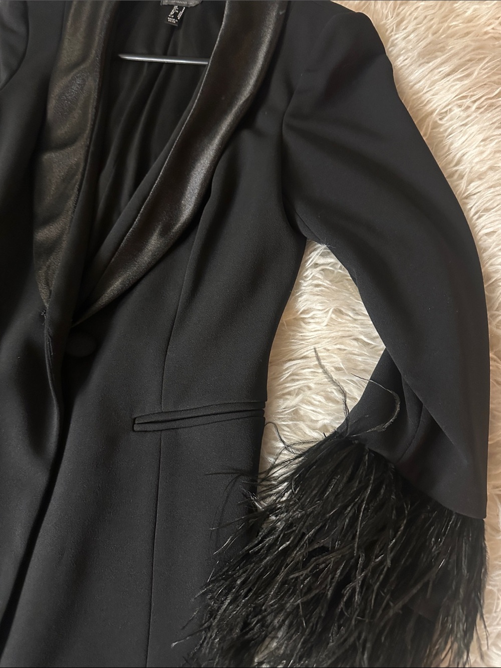 Aidan by Adrianna Papell Black Feather-Cuff fitted Blazer dress 4 - Picture 5 of 8